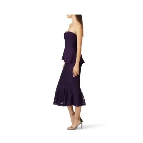 Flor et al purple Ashely strapless heart lace peplum midi dress size 4